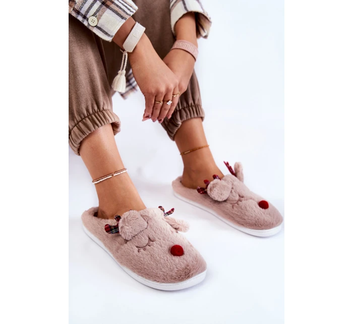 Dámské vánoční kožešinové pantofle se sobí béžovou Claire