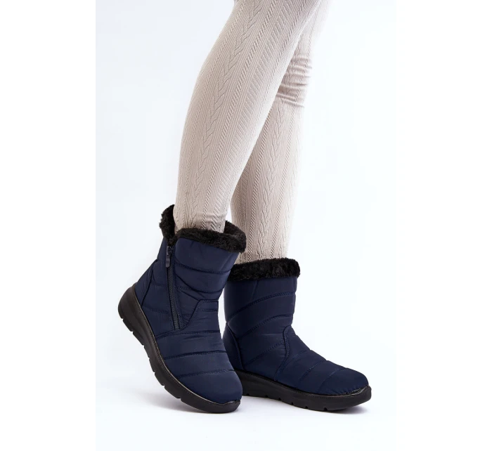 Dámské zimní boty na zip s kožešinou modré model 21644806 - Boto Dámské zimní boty na zip s kožešinou modré model 21644806 - Boto