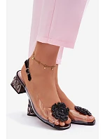 Průhledné sandály na platformě s krystaly a květinou Vinceza 70122 Černé