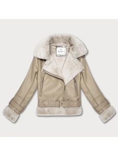 Zimní bunda ramoneska v teplé béžové barvě s kožešinovou podšívkou Glakate (238025##)