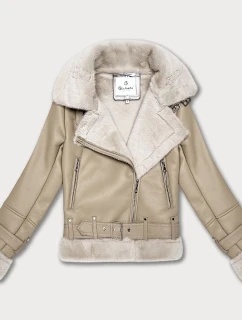 Zimní bunda ramoneska v teplé béžové barvě s kožešinovou podšívkou Glakate (238025##)