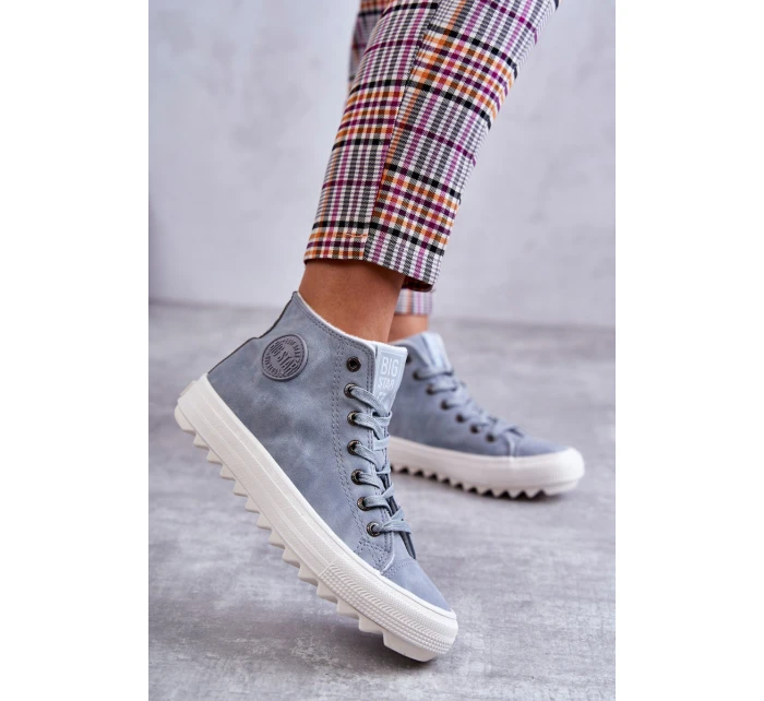 Dámské Kožené Teplé Tenisky Big Star EE274115 Světle Modré Dámské Kožené Teplé Tenisky Big Star EE274115 Světle Modré