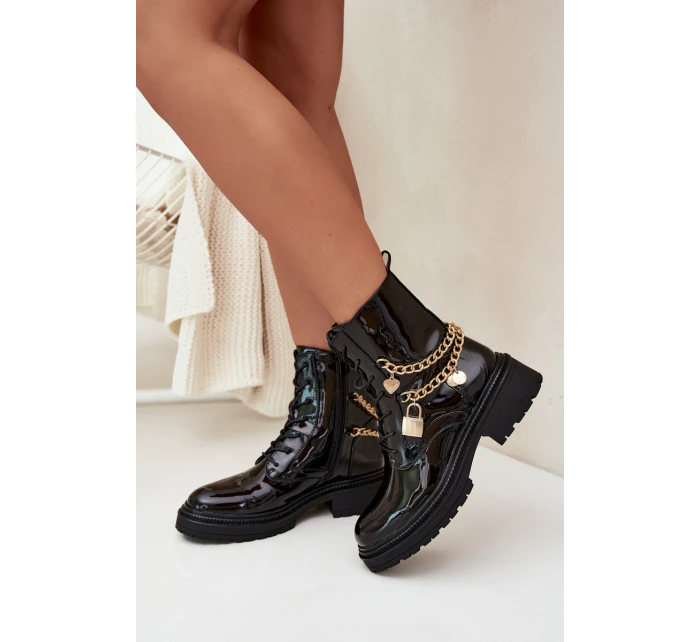 Lakované Botky Worker Se Zlatým Zateplené Černé model 21706803 - Boto Lakované Botky Worker Se Zlatým Zateplené Černé model 21706803 - Boto