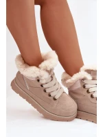 Semišové sněhule dámské na platformě s kožíškem Big Star SS274371 béžové