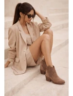 Dámské perforované kovbojky na podpatku model 21998076 Béžové - S.Barski