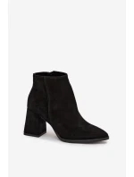 Dámské zateplené kotníkové botky z přírodního semiše na sloupku – černé Zazoo Dámské zateplené kotníkové botky z přírodního semiše na sloupku – černé Zazoo
