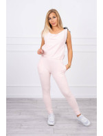 Kalhoty/oblek s nápisem selfie powder pink