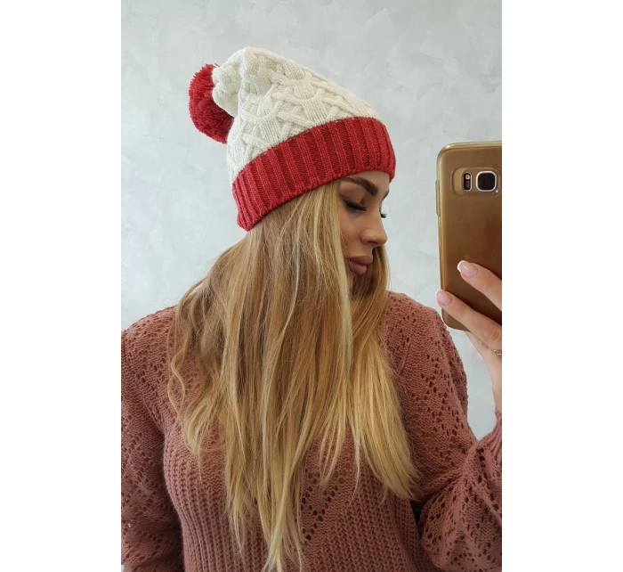 Fleecová čepice Bibiana K264 burgundy+ecru Fleecová čepice Bibiana K264 burgundy+ecru