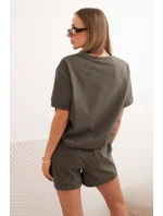 Dámská punto souprava s krátkým rukávem a model 21176894 šortkami khaki - K-Fashion Dámská punto souprava s krátkým rukávem a model 21176894 šortkami khaki - K-Fashion