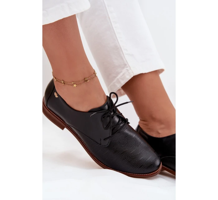 Dámské kožené elegantní šněrovací polobotky model 21707319 Černé - Zazoo