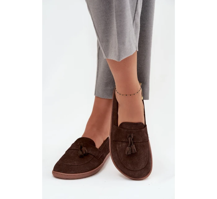Kožené semišové mokasiny typu barefoot Zazoo 322 čokoládové