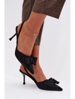 Dámské sandály na podpatku s mašlí Černé Hestia Dámské sandály na podpatku s mašlí Černé Hestia