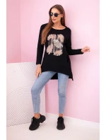 Dámská halenka s kapsami a ozdobným potiskem černý Dámská halenka s kapsami a ozdobným potiskem černý