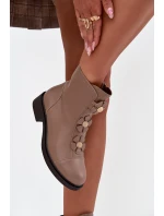 Kožené Dámské Kotníkové Boty S Ozdobnými  Béžové model 21712816 - Boto