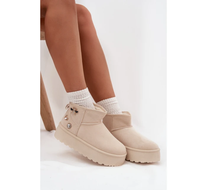 Dámské sněhule na platformě s přezkami světle béžové model 21714207 - Boto