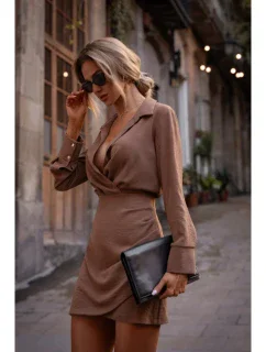 model 19660792 Mini šaty s límečkem hnědé - Moe