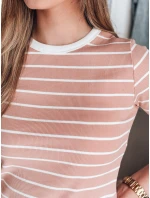 LINESS dámské pruhované basic tričko růžové FashionStreet RY2809 LINESS dámské pruhované basic tričko růžové FashionStreet RY2809