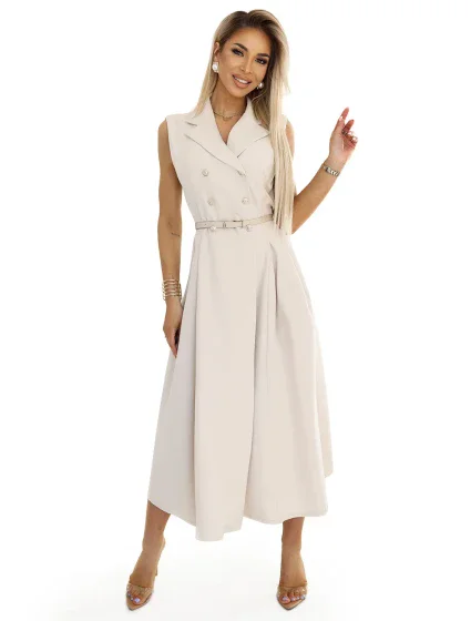 model 21008334 Elegantní midi košilka se zlatými knoflíky a páskem BEACH - numoco basic