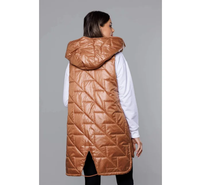 Prošívaná dámská vesta v karamelové barvě model 18016222 - S'WEST