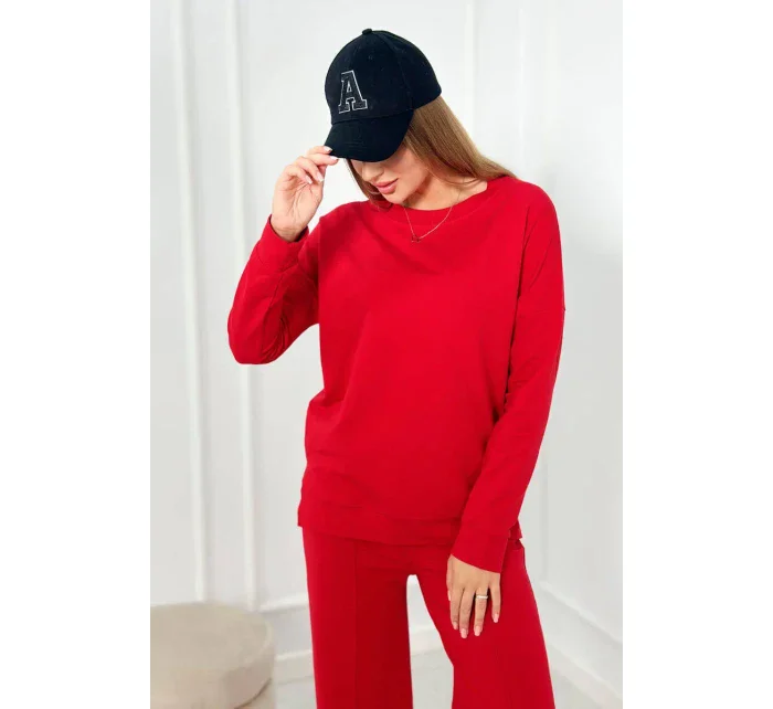 Bavlněný komplet Mikina + Kalhoty s širokými nohavicemi červený Bavlněný komplet Mikina + Kalhoty s širokými nohavicemi červený