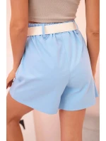 Dámské šortky s vysokým pasem a páskem modré