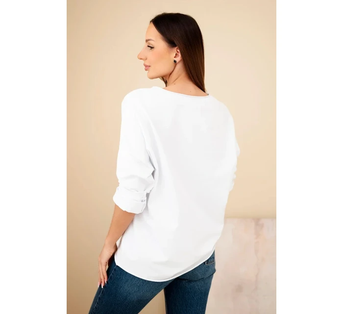 Dámská bavlněná blůza s květinami a V výstřihem model 21890112 - K-Fashion