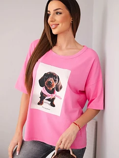Dámská bavlněná oversize halenka s potiskem "Dog Fashion" růžová