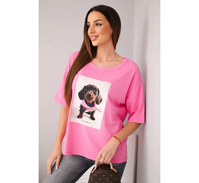 Dámská bavlněná oversize halenka s potiskem "Dog Fashion" růžová