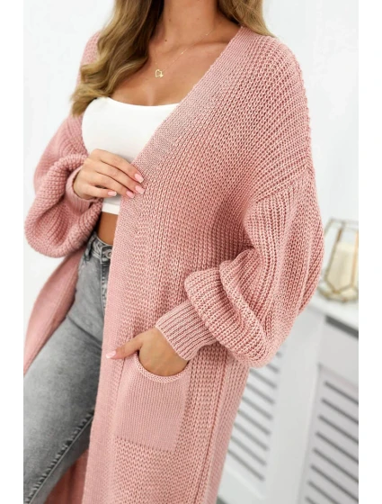 Svetr dlouhý kardigan pudrově růžová