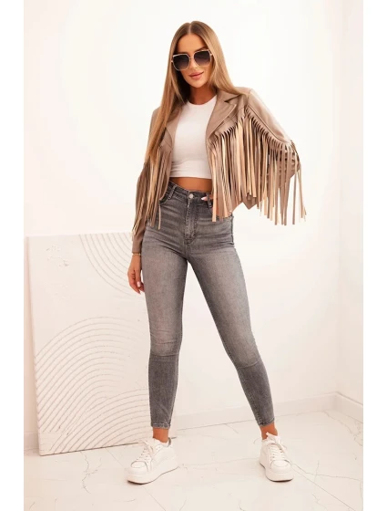 Dámská bunda z eko kůže s třásněmi ve stylu boho fango