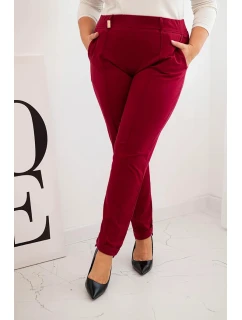 Dámské bavlněné kalhoty Plus Size s elastickým pasem bordové