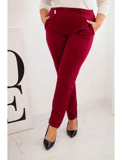 Dámské bavlněné kalhoty Plus Size s elastickým pasem bordové Dámské bavlněné kalhoty Plus Size s elastickým pasem bordové