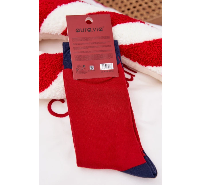 Pánské vánoční ponožky se Santou v brýlích – červeno-tmavě modré Pánské vánoční ponožky se Santou v brýlích – červeno-tmavě modré