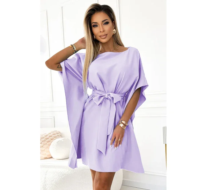 SOFIA dámské šaty ve vřesové barvě se zavazováním v pase model 20273096 - numoco SOFIA dámské šaty ve vřesové barvě se zavazováním v pase model 20273096 - numoco