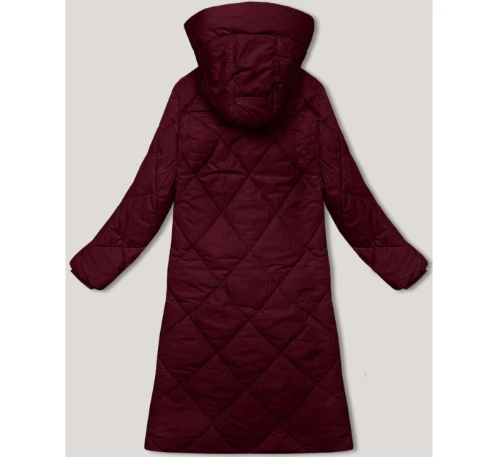Dlouhá zimní bunda ve vínové bordó barvě s kapucí model 21472300 - J.STYLE