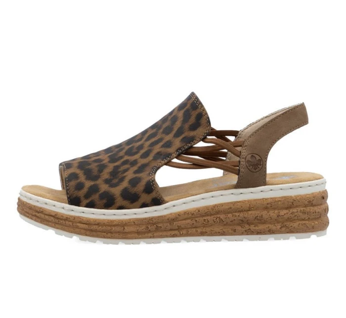 Dámské sandály na platformě s leopardím vzorem v béžové barvě Rieker 62741-90