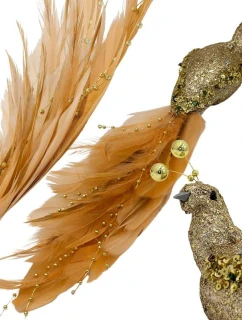 OZDOBNÝ PTÁČEK NA KLIPU 38CM ZLATÝ