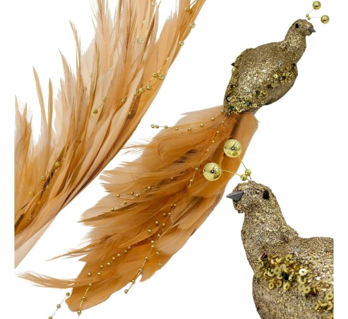 OZDOBNÝ PTÁČEK NA KLIPU 38CM ZLATÝ