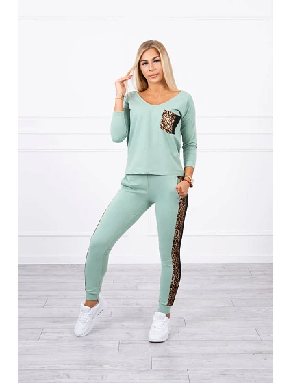 Tmavě mátová sada s leopardím potiskem