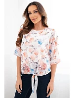 Dámská květinová halenka se zavazováním dole oranžová Dámská květinová halenka se zavazováním dole oranžová