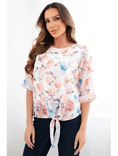 Dámská květinová halenka se zavazováním dole oranžová