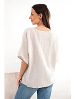 Dámská bavlněná oversize halenka s krátkým rukávem béžová Dámská bavlněná oversize halenka s krátkým rukávem béžová