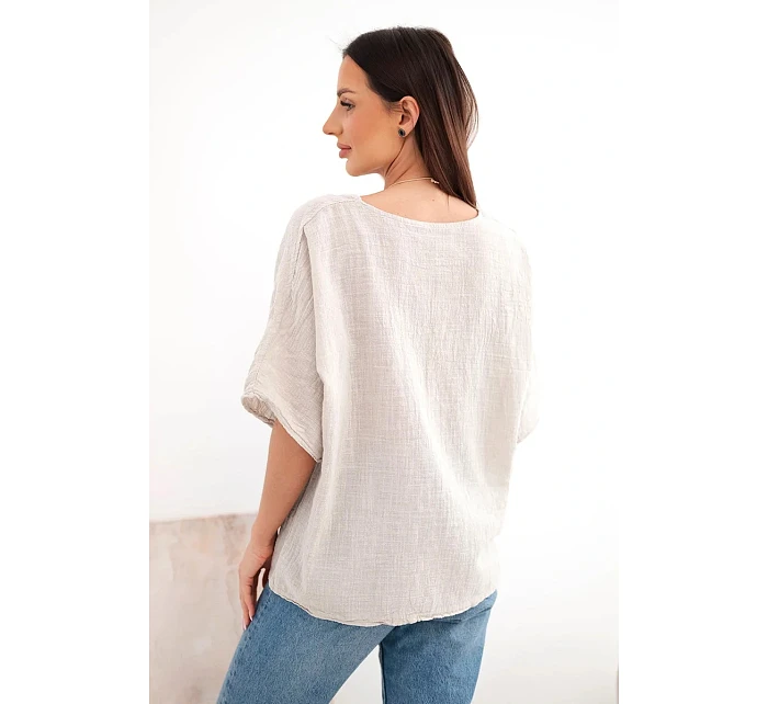 Dámská bavlněná oversize halenka s krátkým rukávem béžová Dámská bavlněná oversize halenka s krátkým rukávem béžová