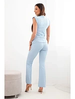 Dámský komplet s nařasenou halenkou a širokými kalhotami modrý Dámský komplet s nařasenou halenkou a širokými kalhotami modrý