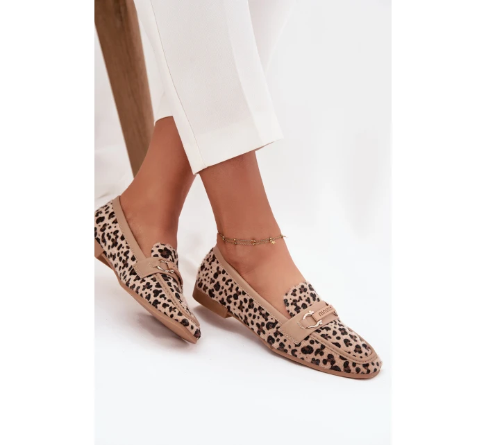 Dámské mokasíny/loafersy s panteřím vzorem Evelora – béžové Dámské mokasíny/loafersy s panteřím vzorem Evelora – béžové