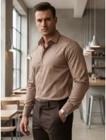 Pánská elegantní hladká béžová košile REGULAR FIT FashionStreet DX2686