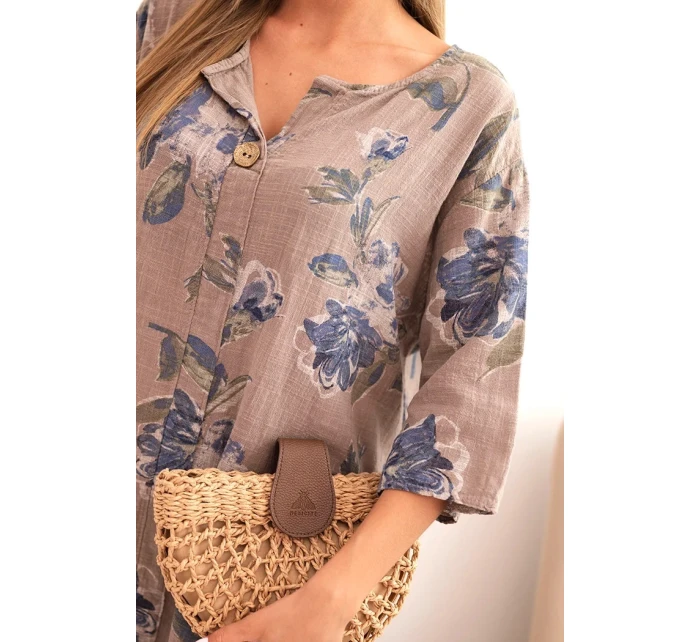 Dámská bavlněná šaty s květinovým vzorem a 3/4 rukávem fango