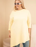 Dámské šaty Plus Size z viskózy s volným střihem a dlouhým rukávem žlutá