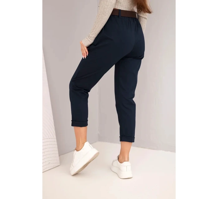 Dámské kalhoty bavlněné s páskem a ohrnutým nohavicemi model 21890018 - K-Fashion Dámské kalhoty bavlněné s páskem a ohrnutým nohavicemi model 21890018 - K-Fashion