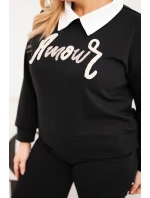 Dámská souprava máslíčko Plus Size s širokými nohavicemi a límečkem černý
